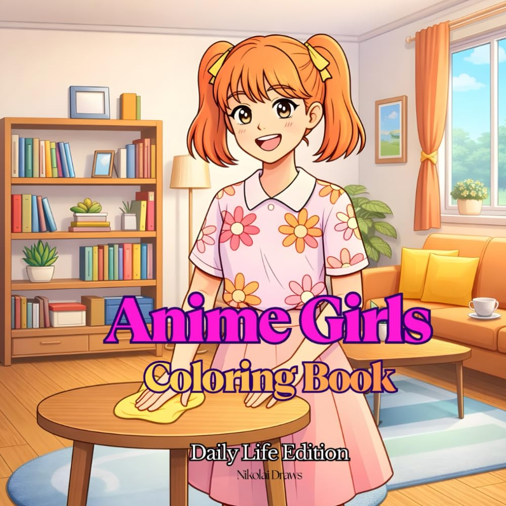 Anime Girls Coloring Book: Daily Life Edition – Bold & Easy Relaxing Coloring Pages