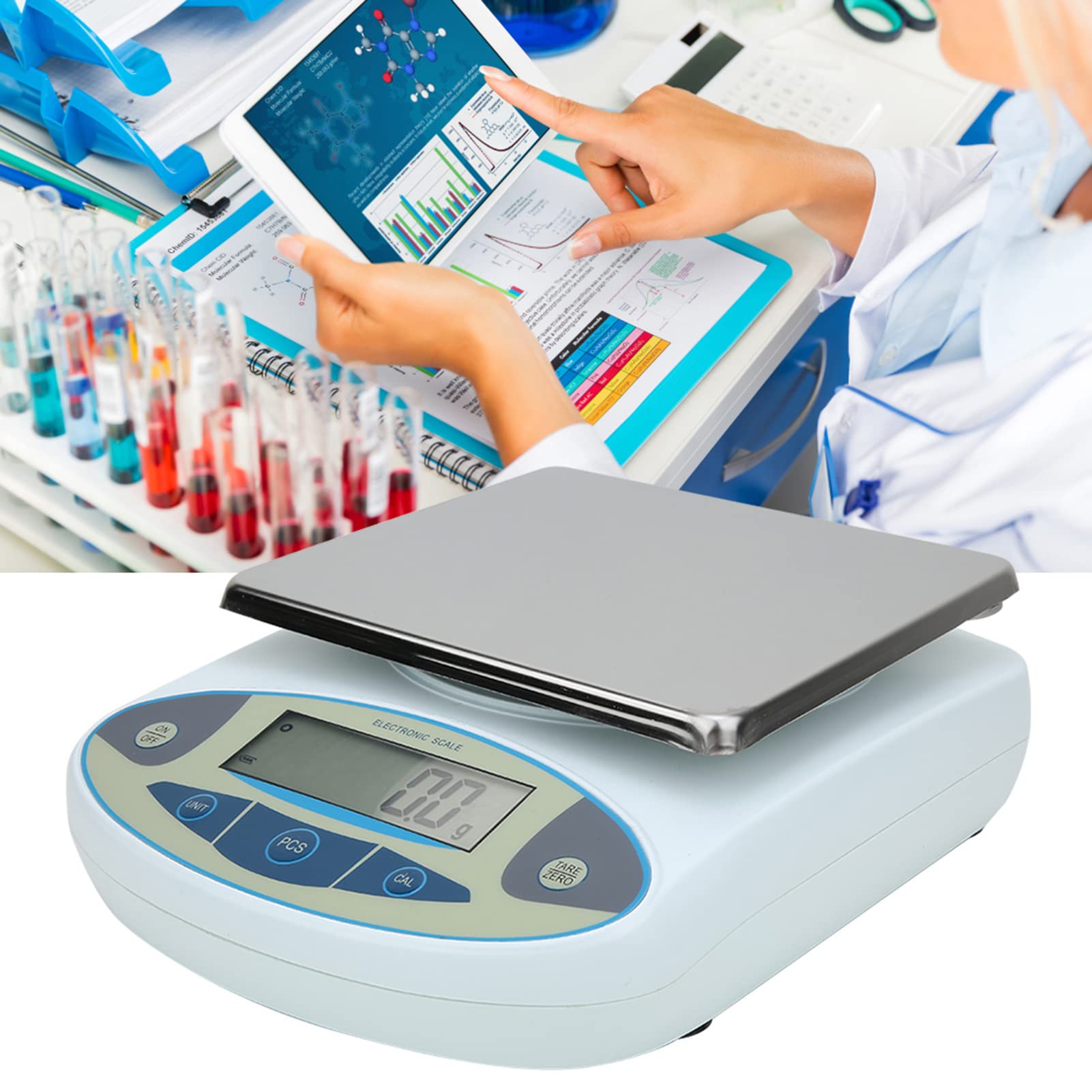 Balanza de Laboratorio de Precisión, Balanza Electrónica Analítica 100-240 V Balanza Estadounidense 20 Kg 0,1 G Laboratorio Digital de Alta Precisión (Enchufe de la UE)