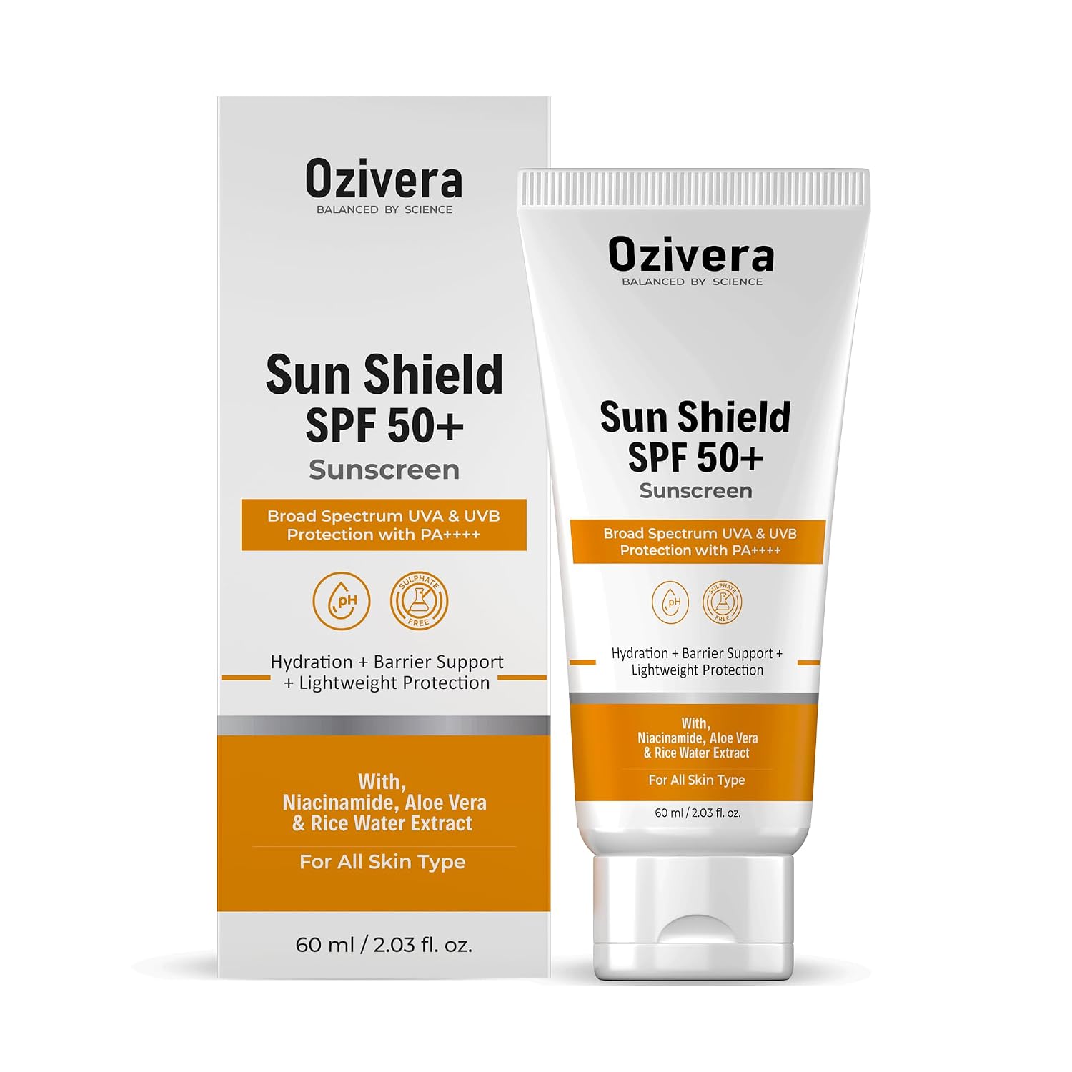 OZIVERA Sun Shield SPF 50+ Sunscreen PA++++, Broad Spectrum UVA & UVB Protection, Niacinamide & Rice Water Brightening, Li...