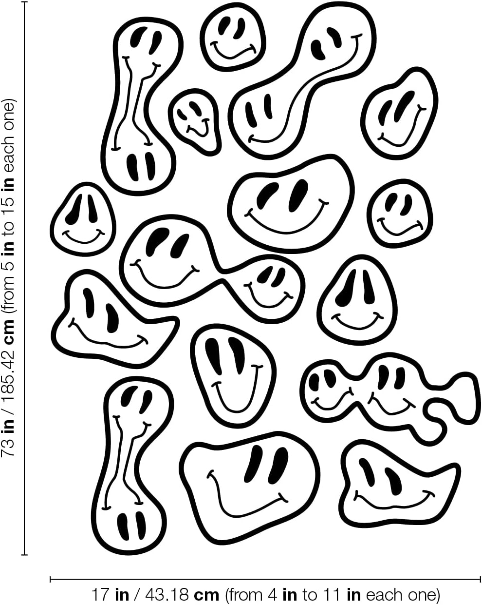 Set of 16 Vinyl Wall Art Decal - Groovy Smiles Pattern - from 5" x 4" Each - Modern Funny Minimalist Design Sticker for Kids Bedroom Living Room Playroom Daycare Classroom School Decor (Black)