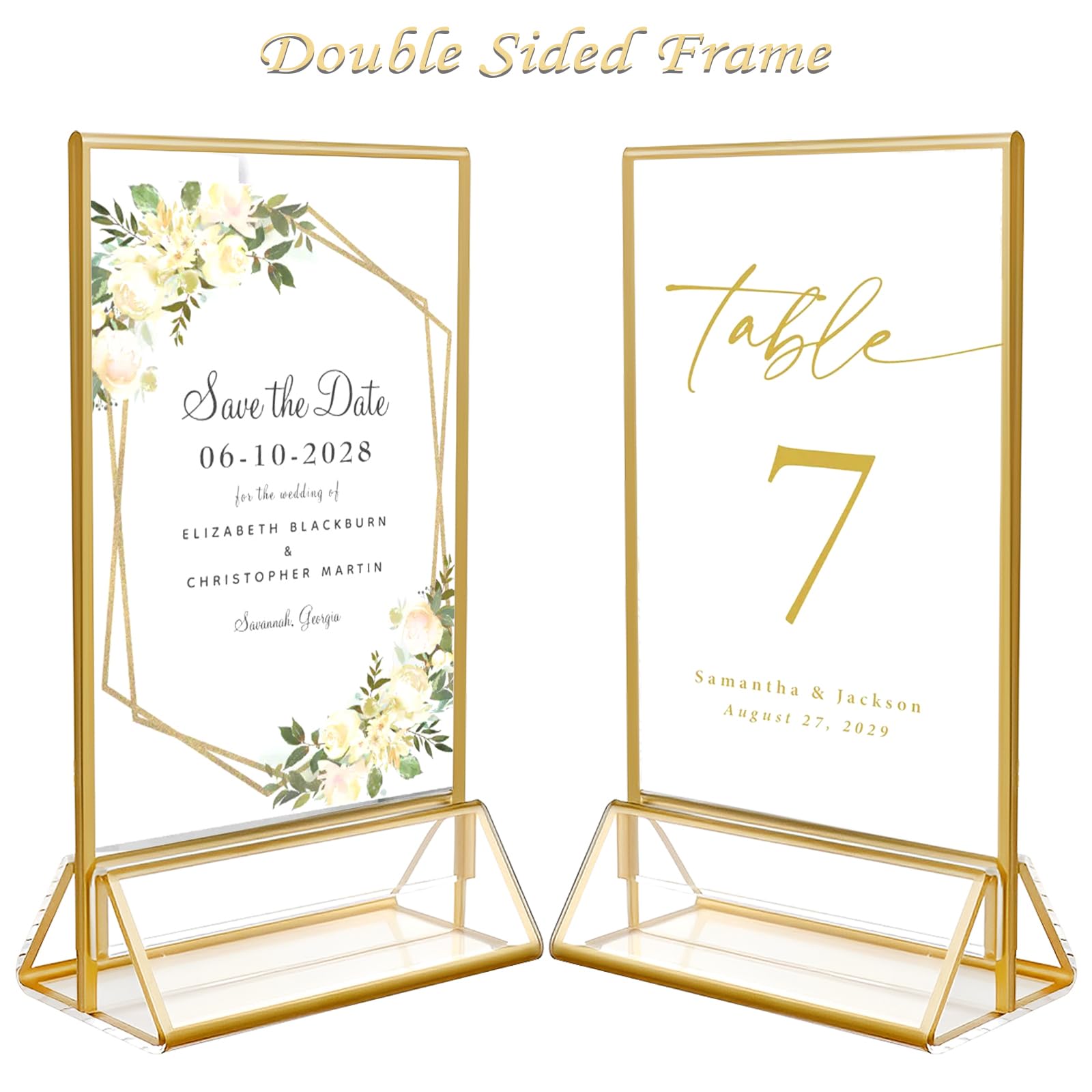 Lot de 6 supports de panneau en acrylique avec bordure dorée, cadre transparent double face, support vertical parfait pour numéros de table de mariage, menu de restaurant, affichage de photos