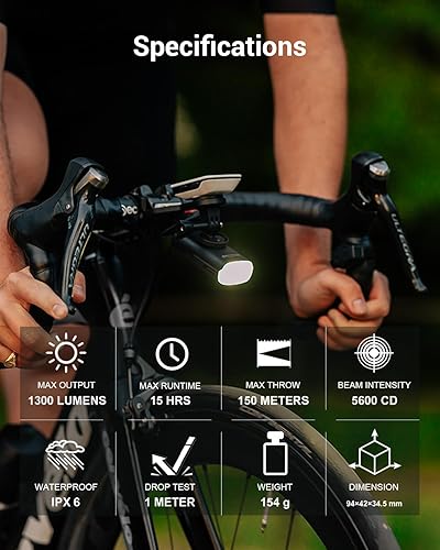 Miniatura 9 de Magicshine EVO 1300 Luz de bicicleta con control remoto, 1300 lúmenes impermeable para bicicleta, luz frontal recargable USB-C para conducción