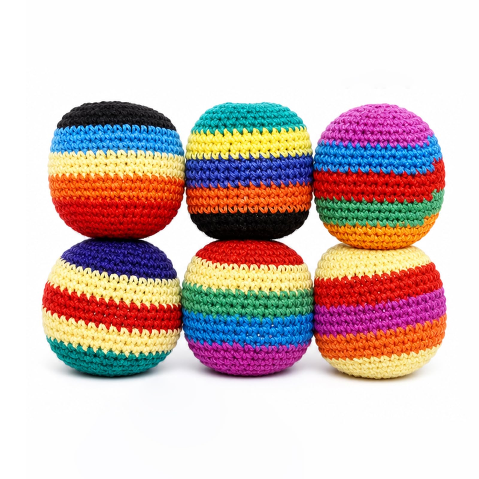Tastetreasure 6-Pack Hand-Crocheted Footbags, Sand-Filled Kick Sacks for Adults, Multi-Color Handmade Woven Foot Bag Set for Outdoor Games and Fitness Training
