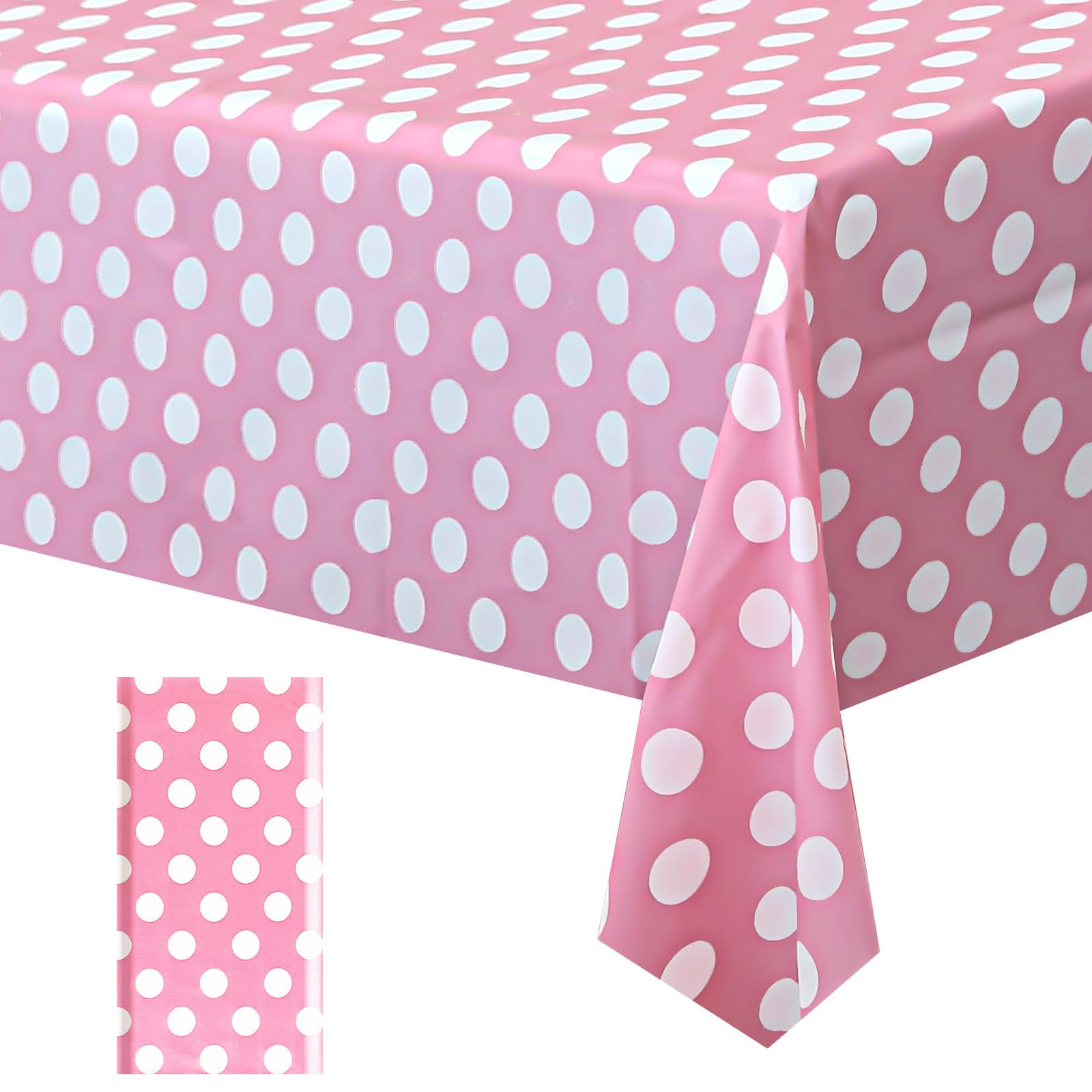 1 Piece Pink Polka Dot Rectangle Tablecloth - 54x72“ Decorative & Stain Resistant Table Cloth with Polka Dot Pattern, Table Cover for Dining Table,
