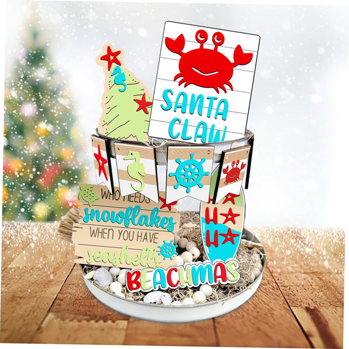 TOPBATHY 4 Juegos Decoración De La Bandeja De Navidad Decoración Navideña Cansada Kit De Artes y Manualidades Bandeja Escalonada Decoración del Hogar Signo De Árbol De Navidad Madera