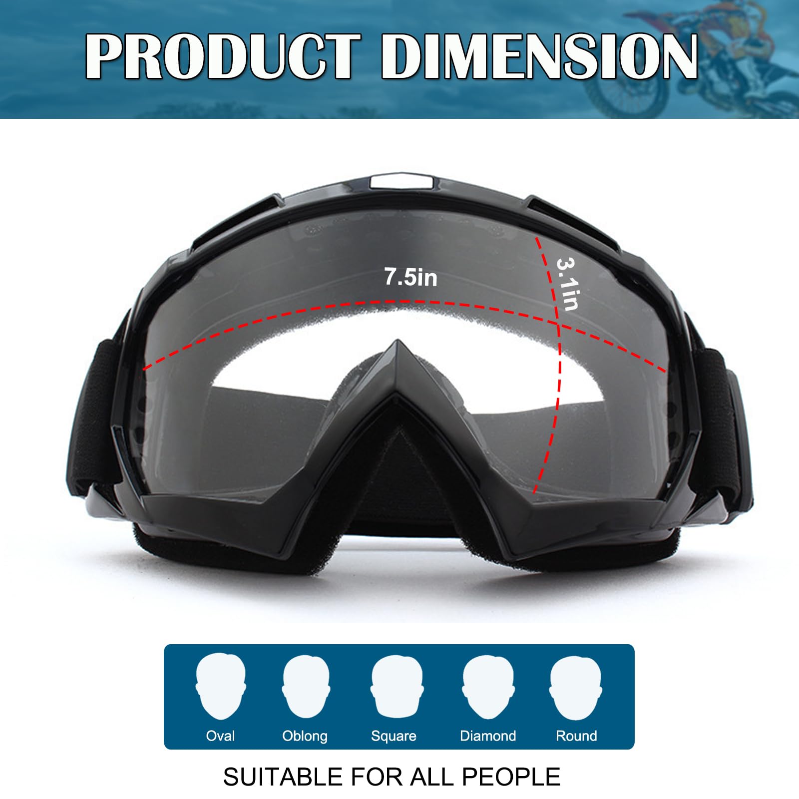 XITUADDA Dirt Bike Goggles with Neck Gaiter for Men Women Youth, Motorcycle Riding Motocross ATV Ski Goggles - 2