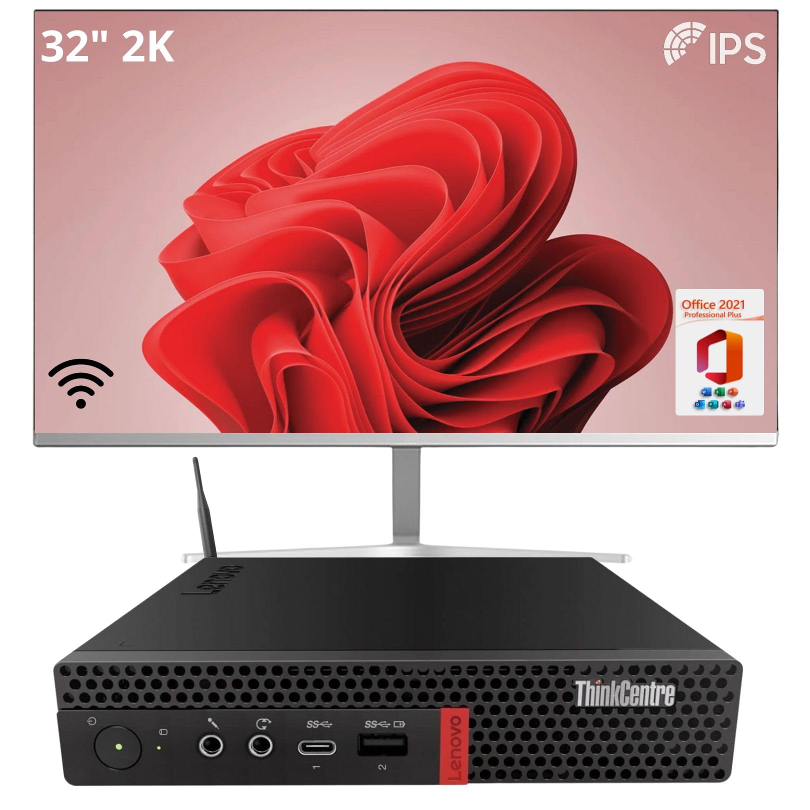Lenovo ThinkCentre Tiny Desktop PC Completo | Mini Computer | Core i5, 16GB RAM, 512GB SSD | WiFi, Bluetooth, Windows 11 Pro | Office 2021 (Ricondizionato) (PC+32)