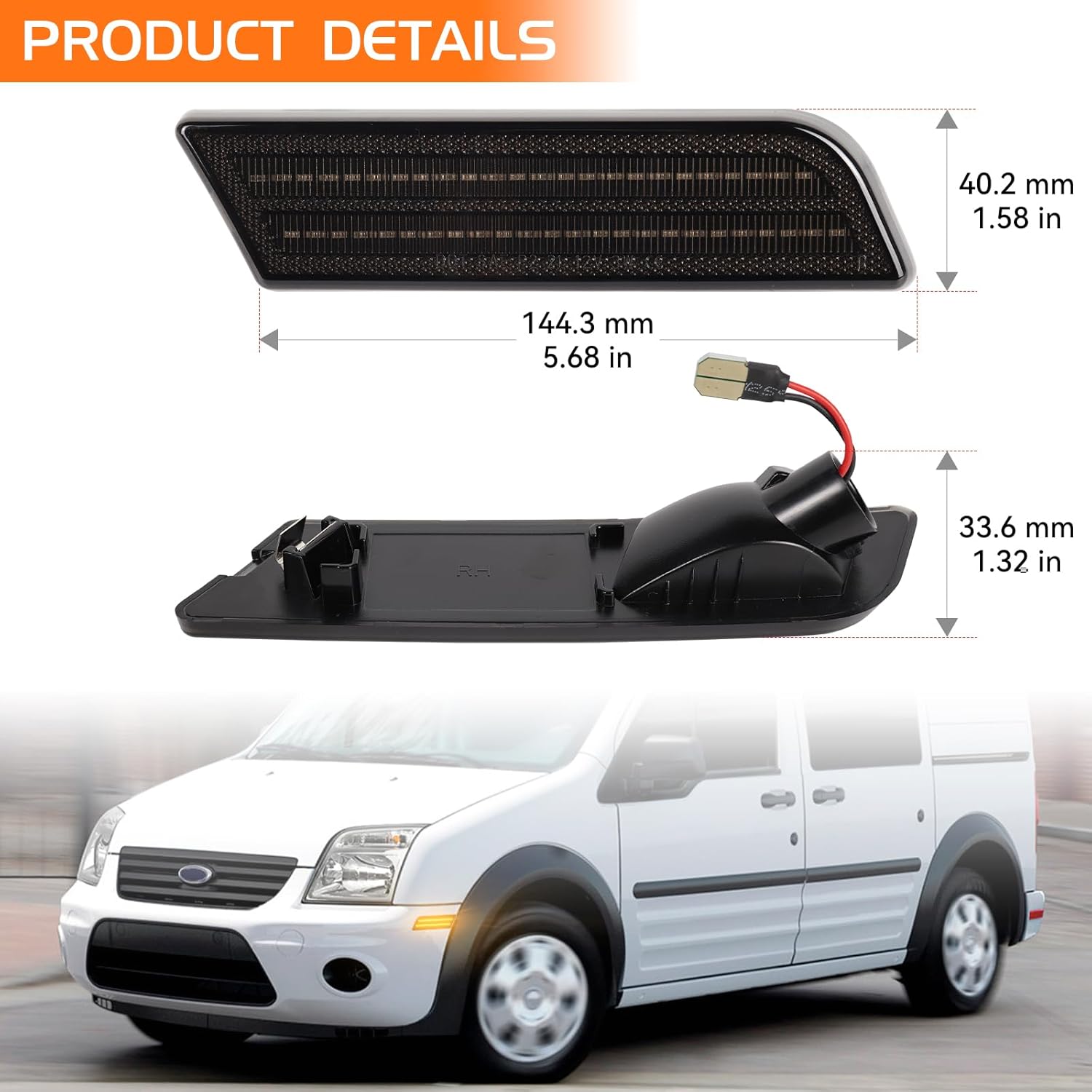 LED Side Marker Lights for 2010-2013 Ford Transit Connect Front Bumper Marker Reflectors Lamps, Smoked Len Amber