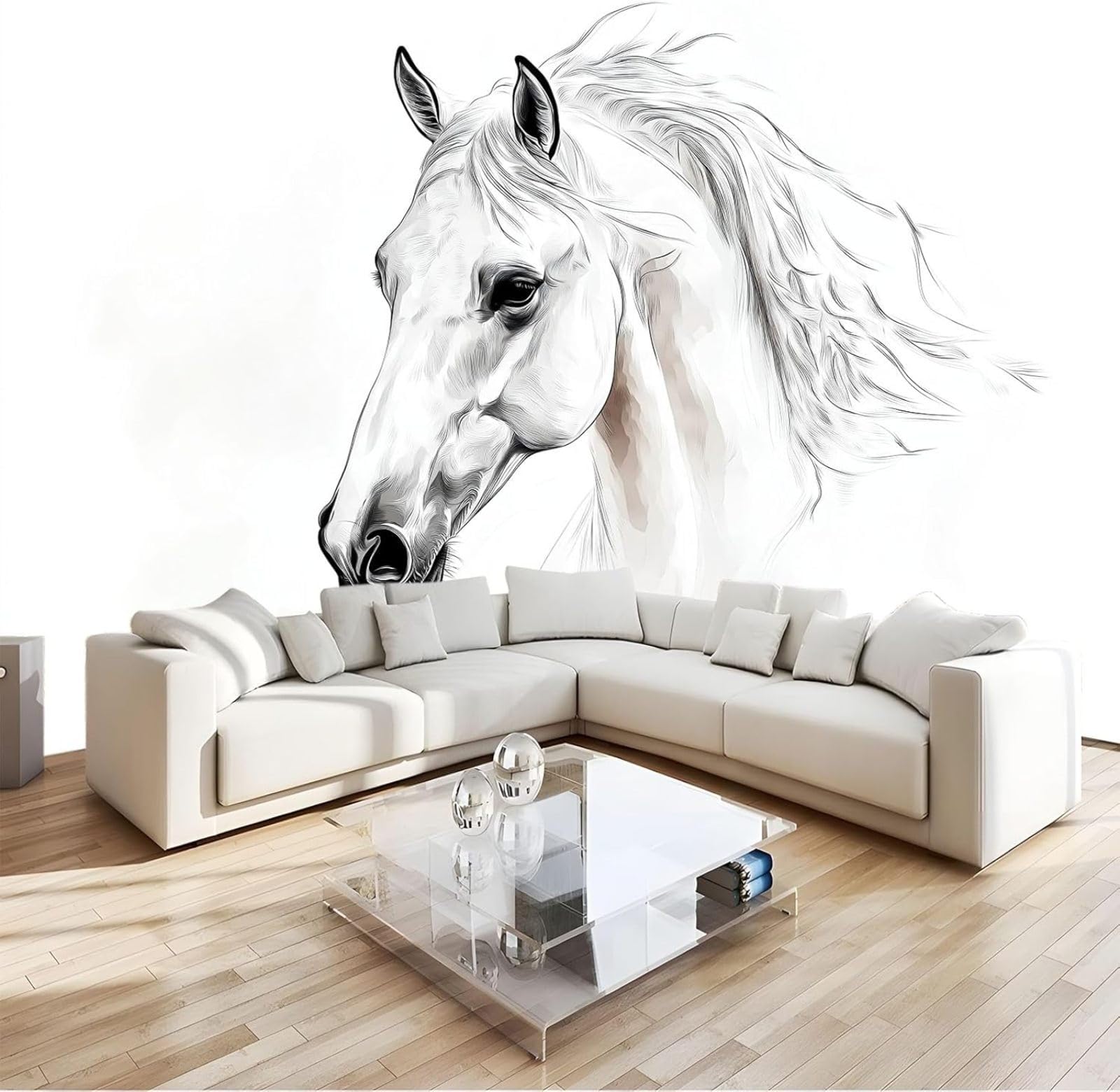 hgjdjhnf White Horse Photo Wallpaper Non-Woven Wallpaper Wall Decoration Studio Living Room Restaurant Cafe White 200cm x 140cm