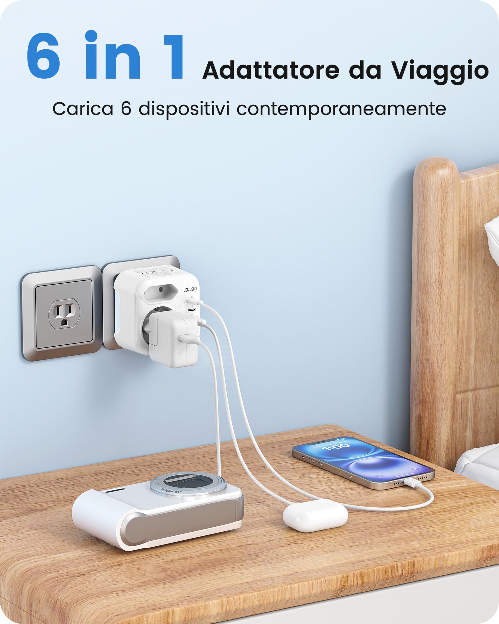 LENCENT Adattatore da Viaggio Tipo A e Tipo B con USB-C Pieghevole, Presa UE a Spina US per Stati Uniti