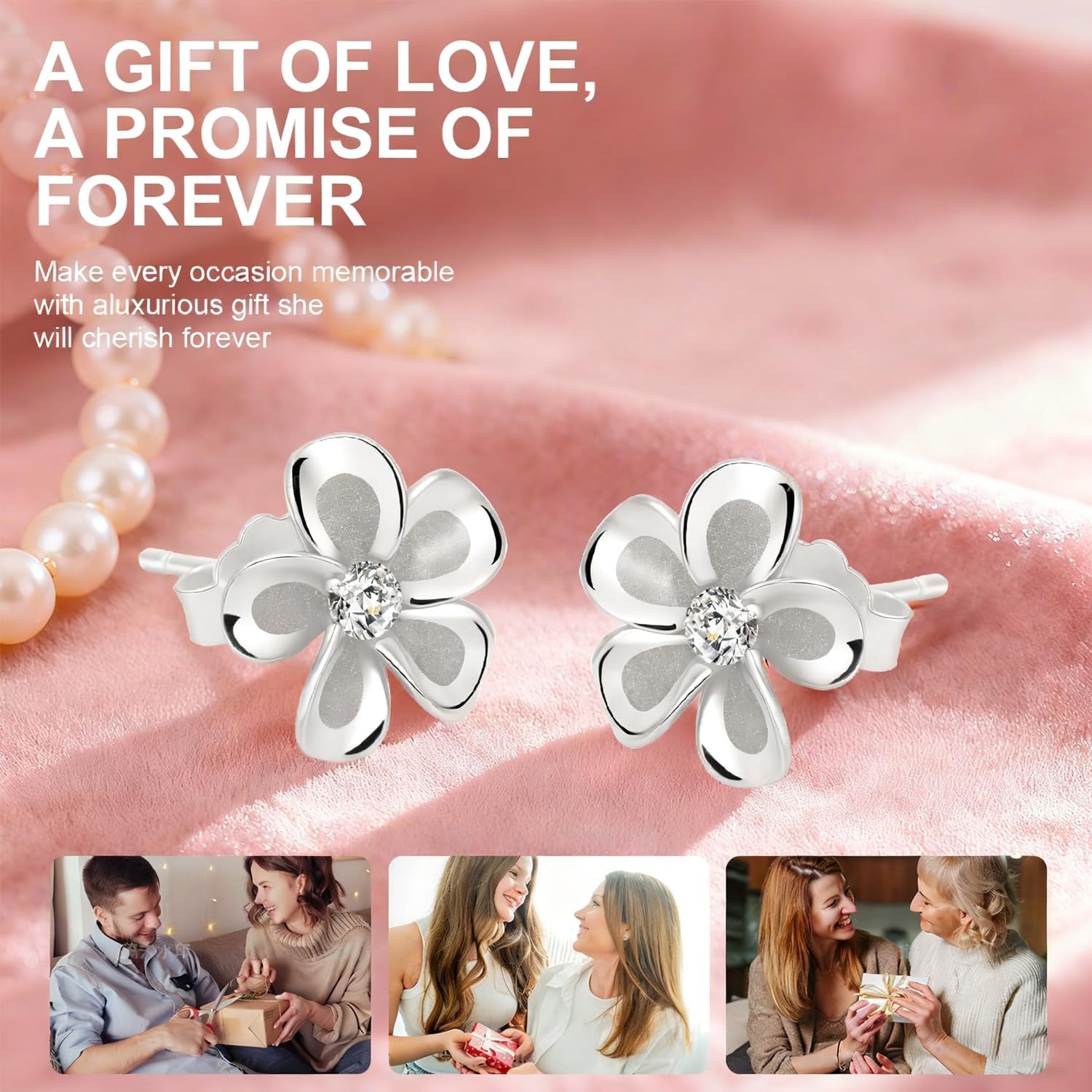 925 Sterling Silver Plumeria Flower Stud Earrings for Women Cubic Zirconia Crystal Flower Stud Earrings for Women Dainty Fashion Mirror Like Sheen and Matte Finish Combination Hypoallergenic Daisy Earring Minimalist Jewelry - Image 7