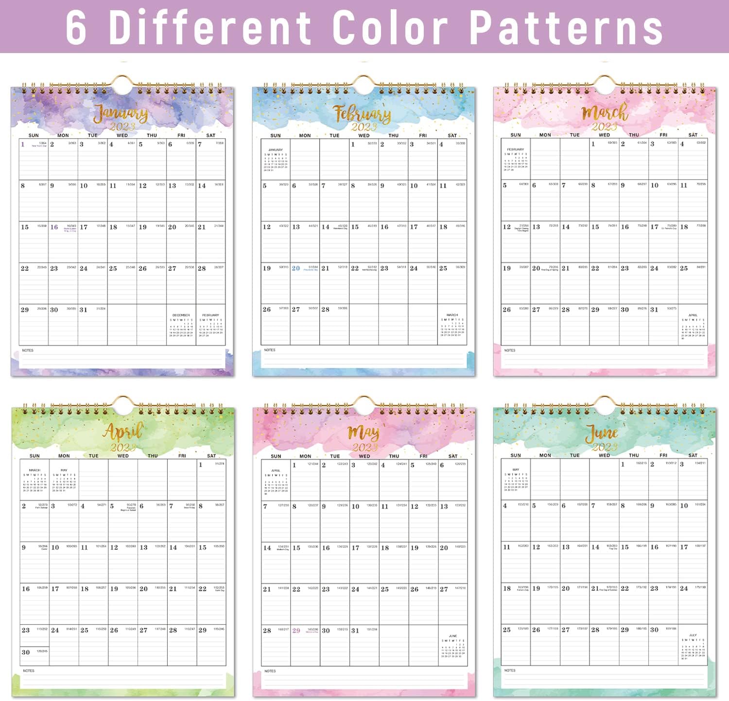 2023-2024 Calendar - 18 Monthly Wall Calendar, 8.5" x 11", January 2023 to June 2024, 2023-2024 Wall Calendar with Twin-Wire Binding, Hanging Hook, Blocks and Julian Dates - Colorful Waterink : Office Products