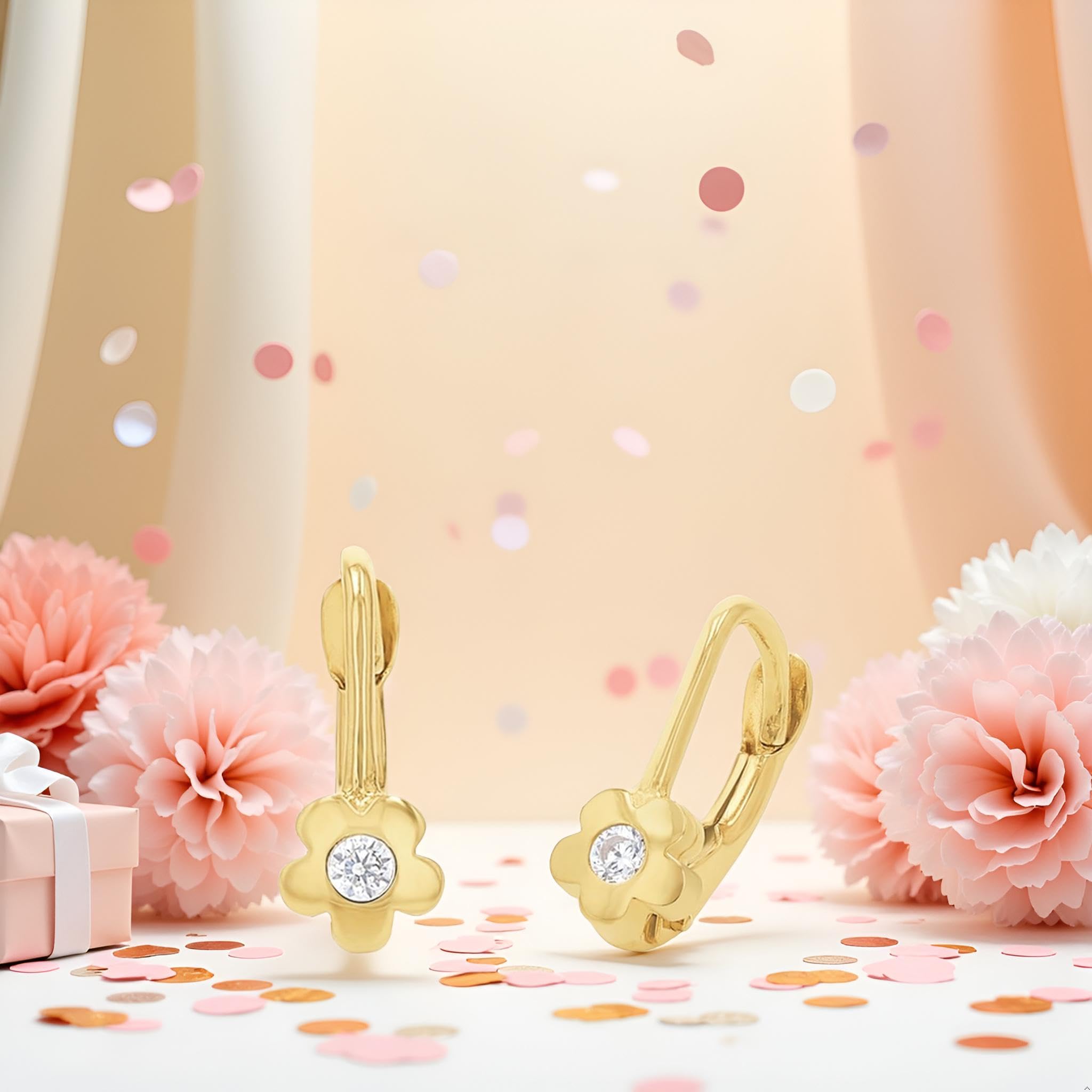 Amor Ohrhänger Mädchen Kinder Ohrschmuck, mit Zirkonia synth., 1,3 cm, Gold, Blume, Kommt in Schmuck Geschenk Box, 2013976