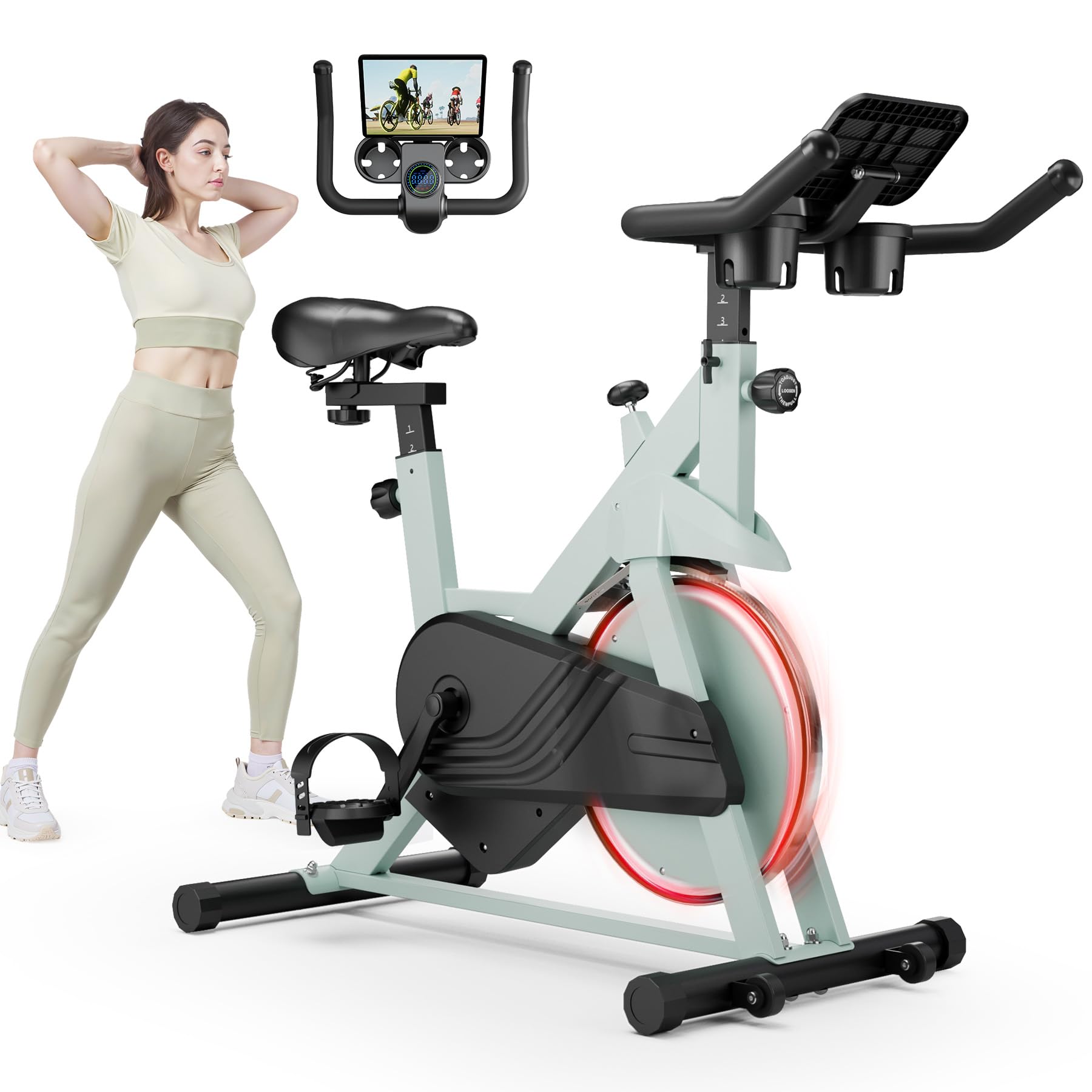 Stationary Bike, Spin Bike with 32 Levels of Adjustable Magnetic, Exercise Bike for Home with Exclusive App, Low Noise Indoor Bike, Cycling Bike with Comfortable Seat Cushion