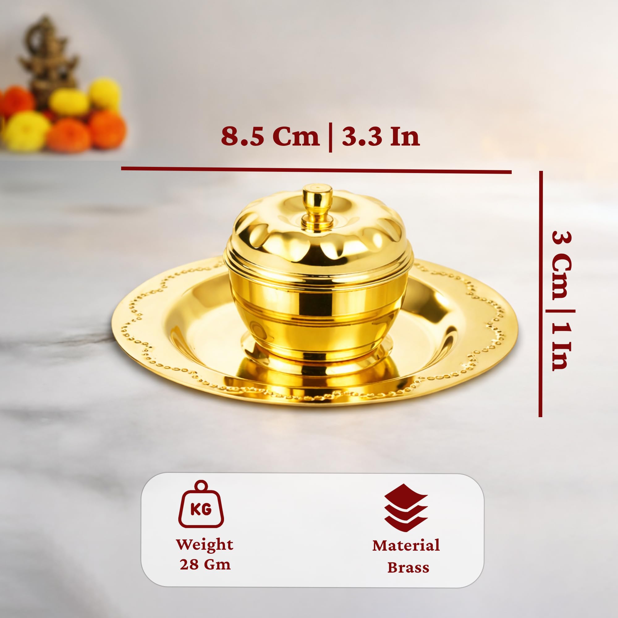 Putrika Brass kunguma chimizh| Puja | Roli | Chawal | Chandan | Haldi | Kumkum Box | Sindoor | Turmeric | Dabbi | Dibbi | Dhani | Dani Lid Holder KumKum | Navratri Gift- (Apple) (6) 4
