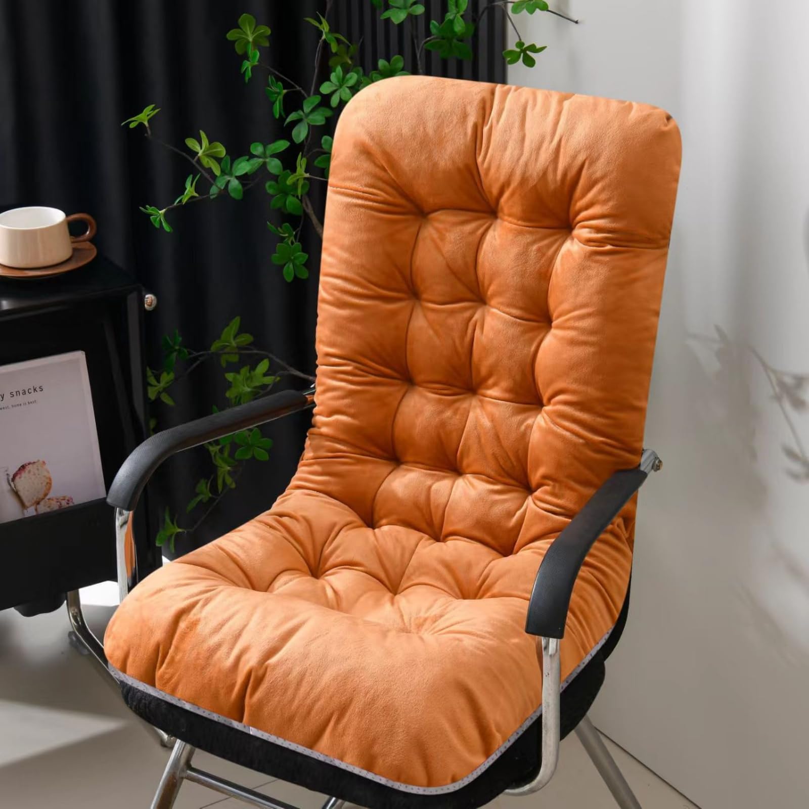 Mateju Office Chair Cushion with High Back & Ties, Velvet Soft Garden Rocking Chair Cushions Thick Seat Pads Sun Lounger Cushions for Indoor Outdoor Recliner Patio Sunbed Bench (Orange,45x95cm) โ image 1