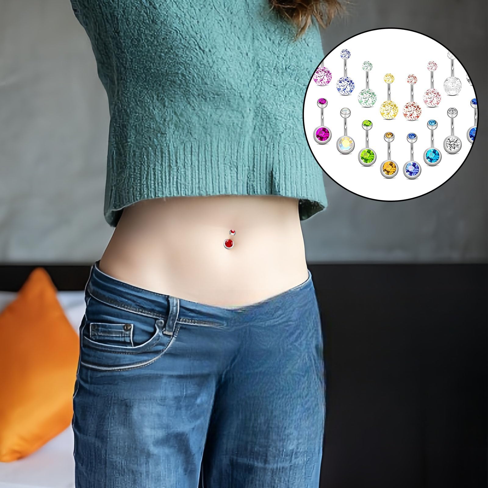20 PCS Belly Button Bars, Belly Bar Button Piercing Color Diamond Flash Is Suitable for Both Men And Women Navel Piercing Jewelry for Pairing With Swimwear Summer Tops And Beachwear Accessorie — view 5