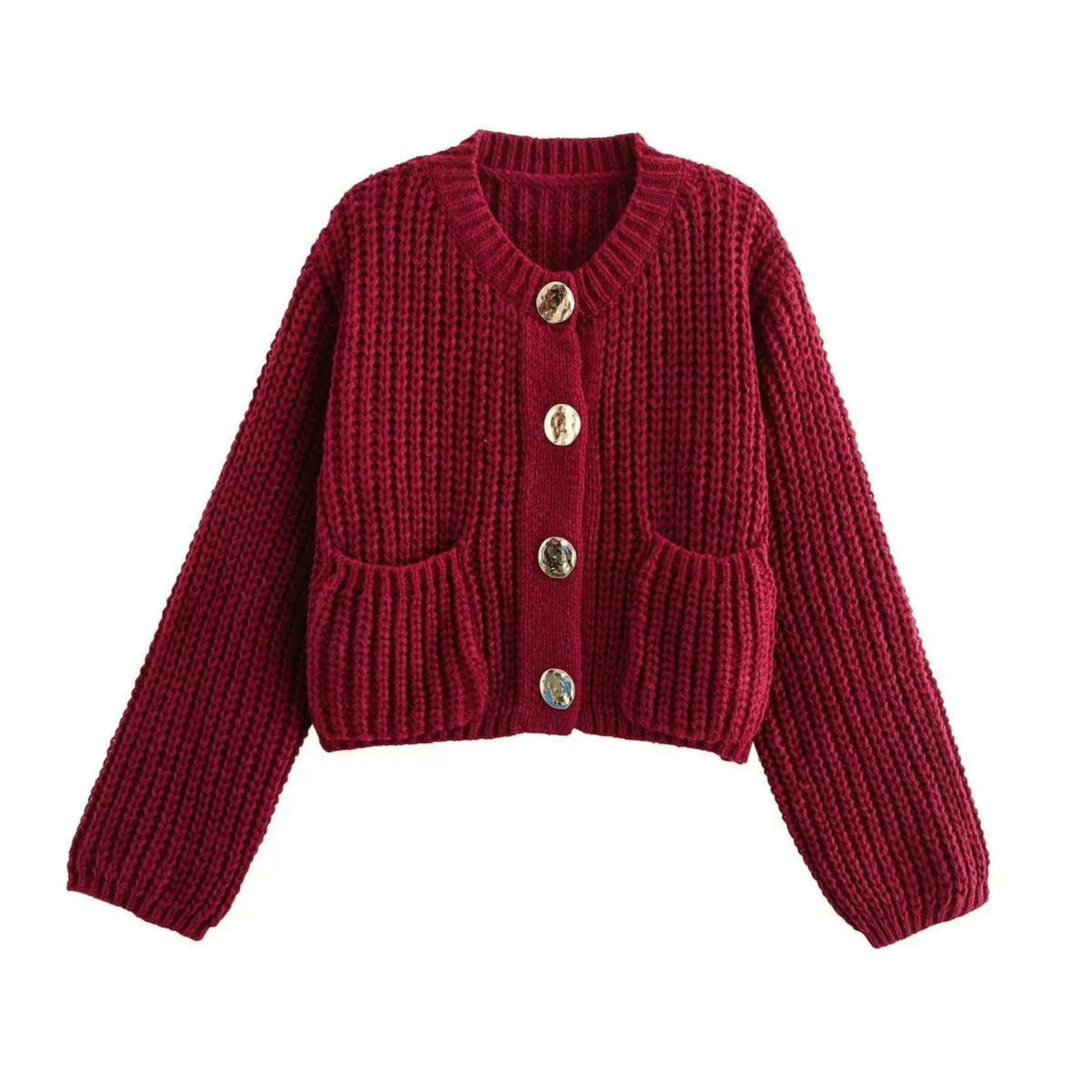 CHENSHI Maglione Donna Cardigan Lavorato A Maglia da Autunno Inverno Casual con Tasca Bottoni Manica Lunga Cappotti Larghi alla Moda Donna-Nero-m