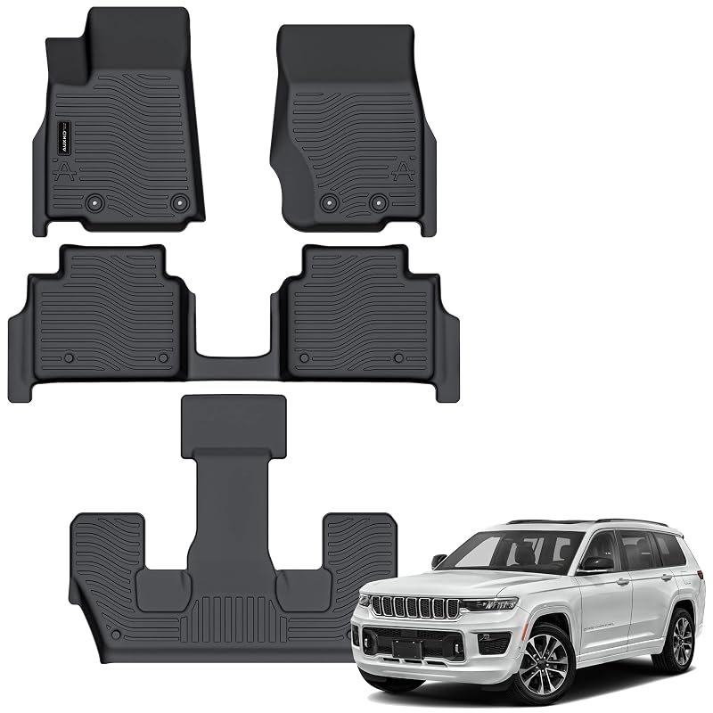 Tapetes automotivos de TPE para Jeep Grand Cherokee L 6 lugares 2021–2026, 3 fileiras, preto, kit com 4 peças AUXKO