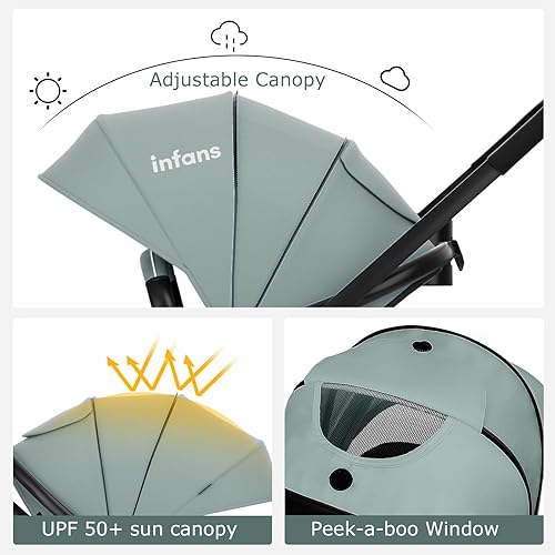 Miniatura 5 de INFANS Cochecito de bebé 2 en 1, cochecito de bebé de paisaje alto y cochecito reversible, cochecito plegable con toldo ajustable, soporte para