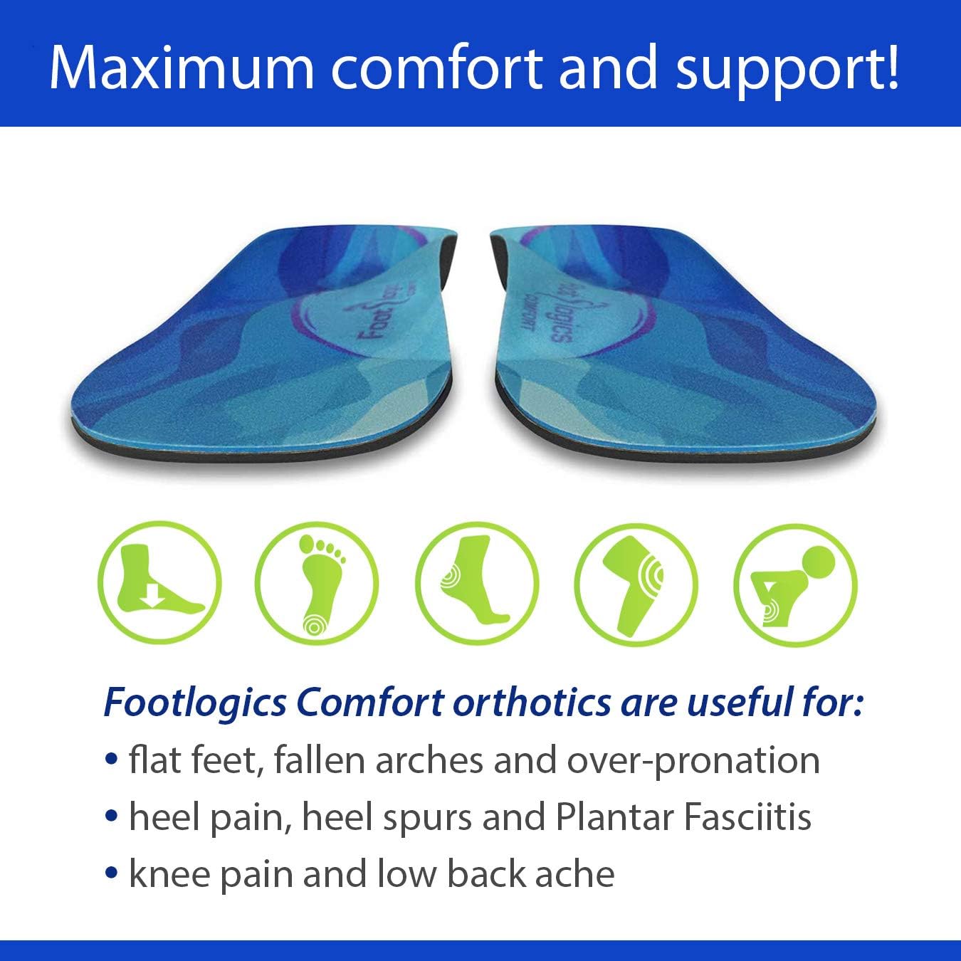Footlogics Comfort - Full-Length Orthotic Shoe Insoles with Arch Support for Plantar Fasciitis, Ball of Foot Pain, Flat Feet - Comfort Wear, Pair (Medium) - Image 6