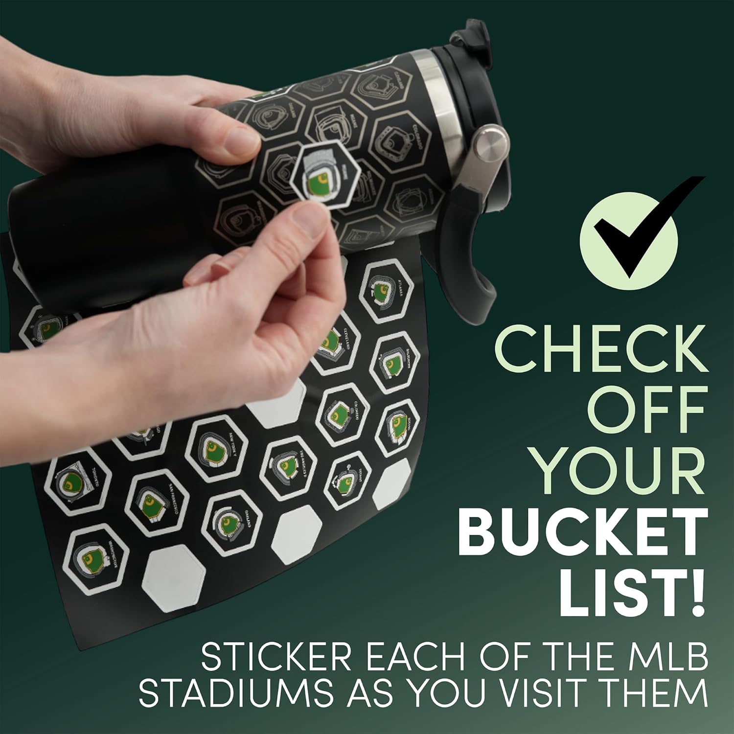 MLB Stadium Tracker Water Bottle – 30oz Cupholder-Friendly Stainless Steel Tumbler with 2 Sets of Waterproof Stickers | Visit All 30 Ballparks on Your Baseball Bucket List