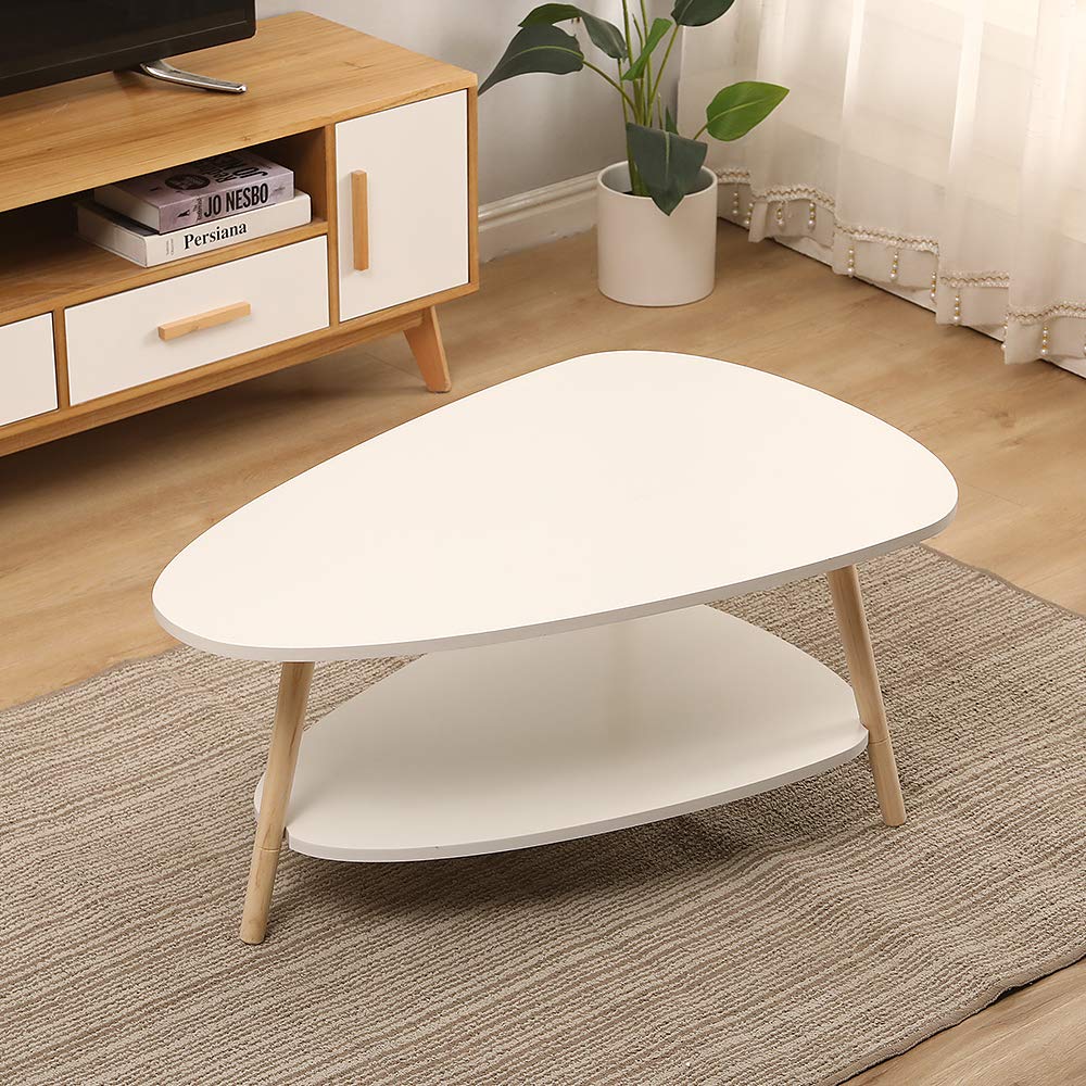 HUOLE Tavolino Salotto 2 Ripiani, Tavolino da Pranzo in Legno per Camera da Letto,comodino,Tavolino da Caffè, per divano, supporto per fiori, robusto,90 * 60 * 40 cm-bianco