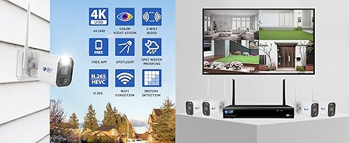 Miniatura 7 de GW Security - Sistema de cámara de seguridad WiFi 4K de 8 canales, NVR 4K de 8 canales con 4 cámaras de seguridad inalámbricas WiFi de 8 MP, audio