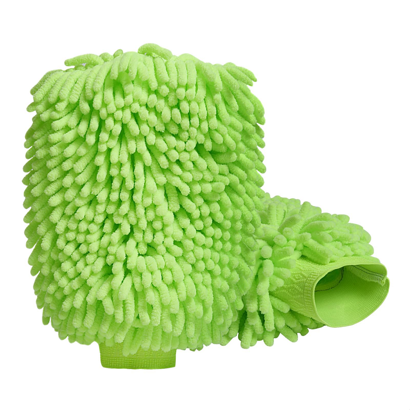 Green Chenille Microfiber Wash Mitts - Scratch-Free Cleaning, 2 Pack, 9.05" x 5.5" - Gentle on Surfaces, Effortless Shine, Car Detailing Essential