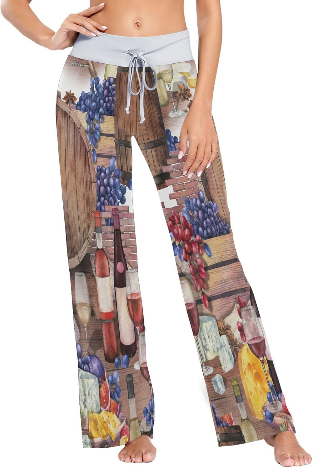 ALAZA Women's Watercolor Wooden Boxes White Wine White Grapes Sleep Pajama Pant : Clothing, Shoes & Jewelry