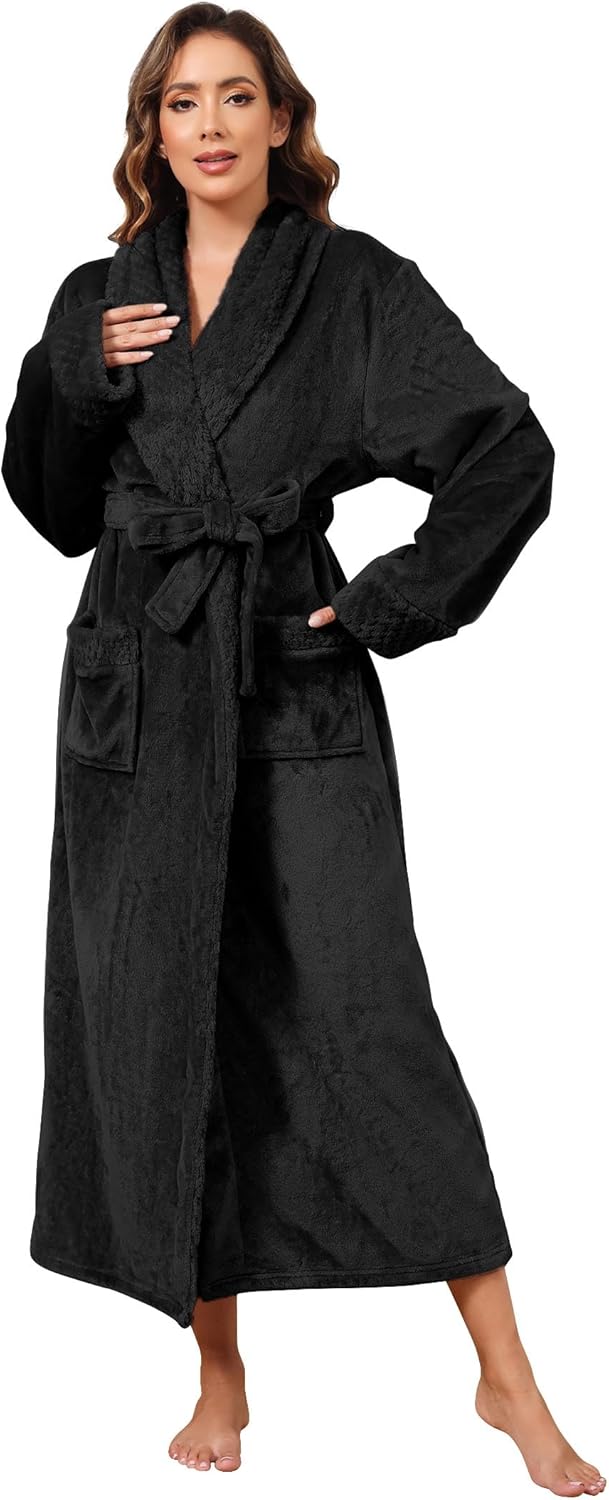 Hellomamma Long Bath Robe for Womens Plush Soft Fleece Bathrobes Nightgown Ladies Pajamas Sleepwear Housecoat - Image 2