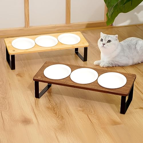 Miniatura 7 de Sunhoo Juego de 3 platos elevados de cerámica inclinados para gatos de interior, soporte ortopédico de comida para mascotas, reduce el vómito, 3