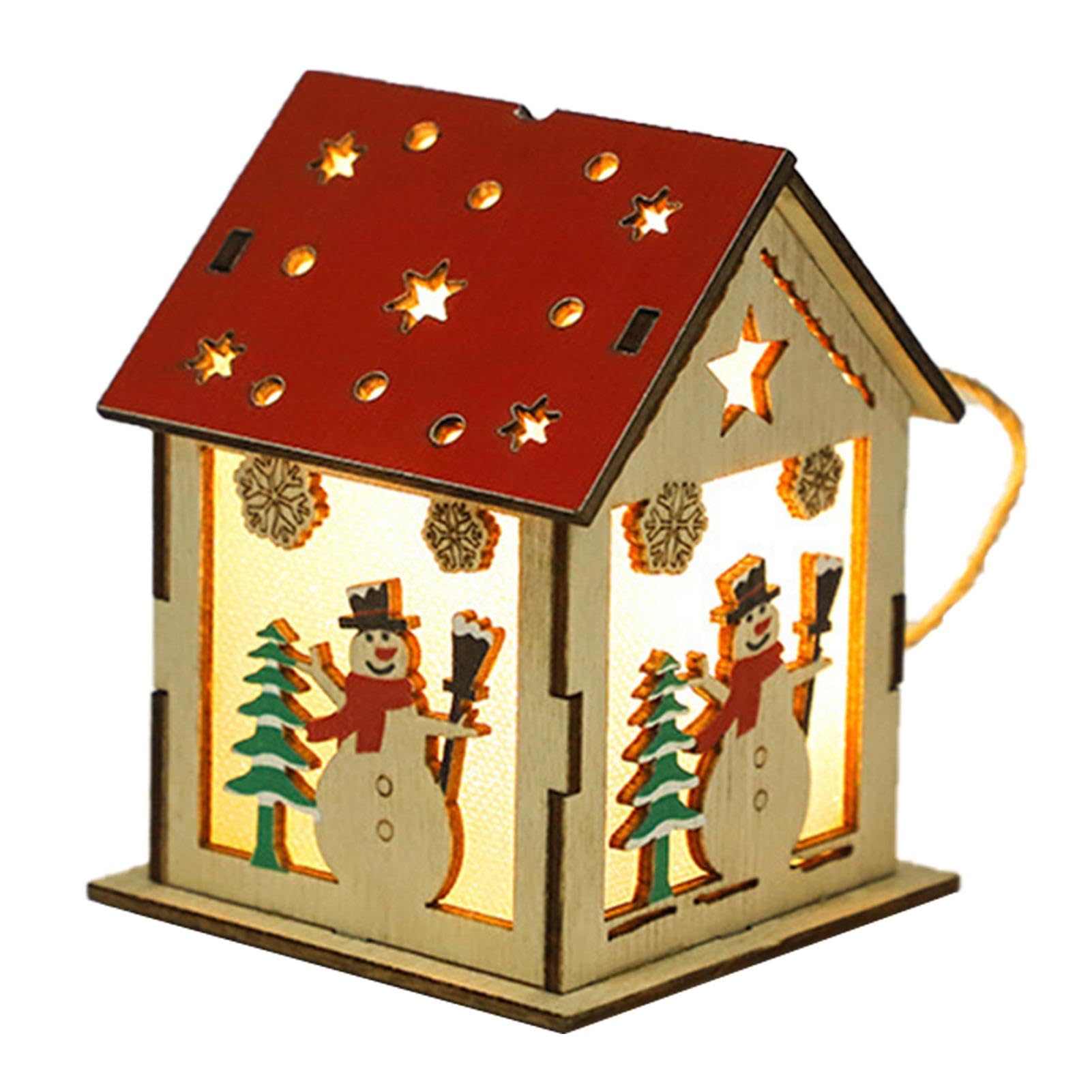 Pueblo De Casas De Navidad,Casas De Pueblo De Navidad De Madera - Decoración de la casa navideña Pueblo navideño de madera,Adornos navideños para la casa con árbol de Navidad, diseño de ciervo y muñec