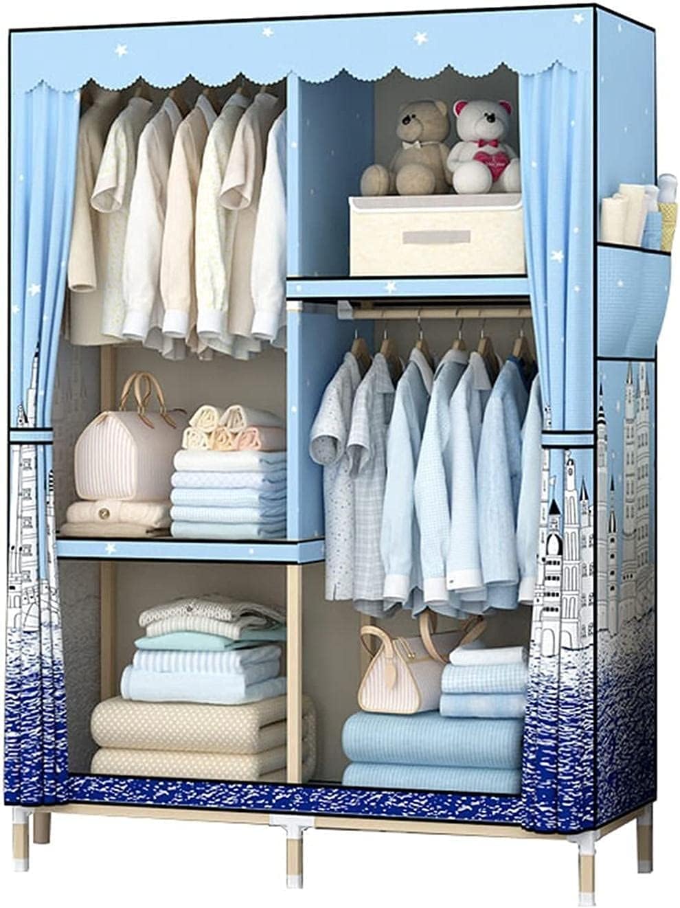 Open Wardrobe Solid Wood Wardrobe Organiser Save Space Assembly Fabric Wardrobe Clothes Rack (Color : I) (I)