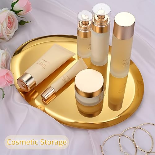 Miniatura 4 de Bandeja grande de acero inoxidable dorado en forma de oliva de 2 piezas – Champán, bandeja de cóctel y bar con acabado pulido al vacío, resistente a