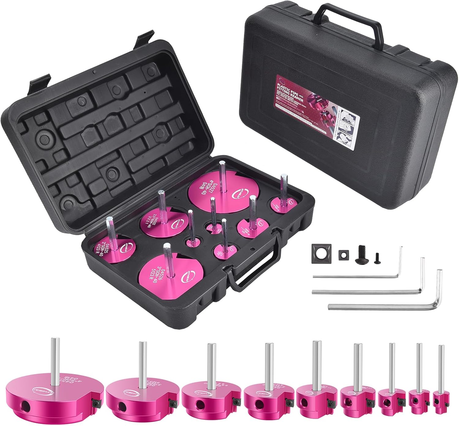 6 Pcs PVC Pipe Reamer Kit, PVC Fitting Saver Socket Saver Plumbing Tool with 3/4", 1", 1-1/2", 2", 3" and 4" Head, Plastic Pipe Fitting Reamer for SCH40 CPVC ABS, Fits Standard 1/2" Drill