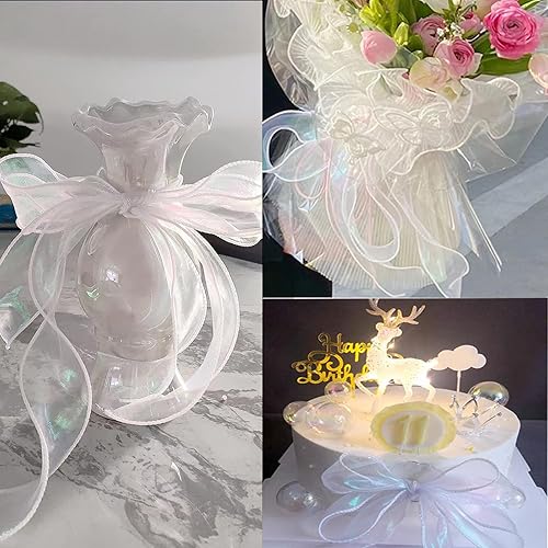 Vista 33 de CMFYHM 2 rollos de cinta de organza verde láser de 1-1/2 pulgadas de ancho, 10 yardas para envoltura de regalo, lazo, manualidades, ramo, corona