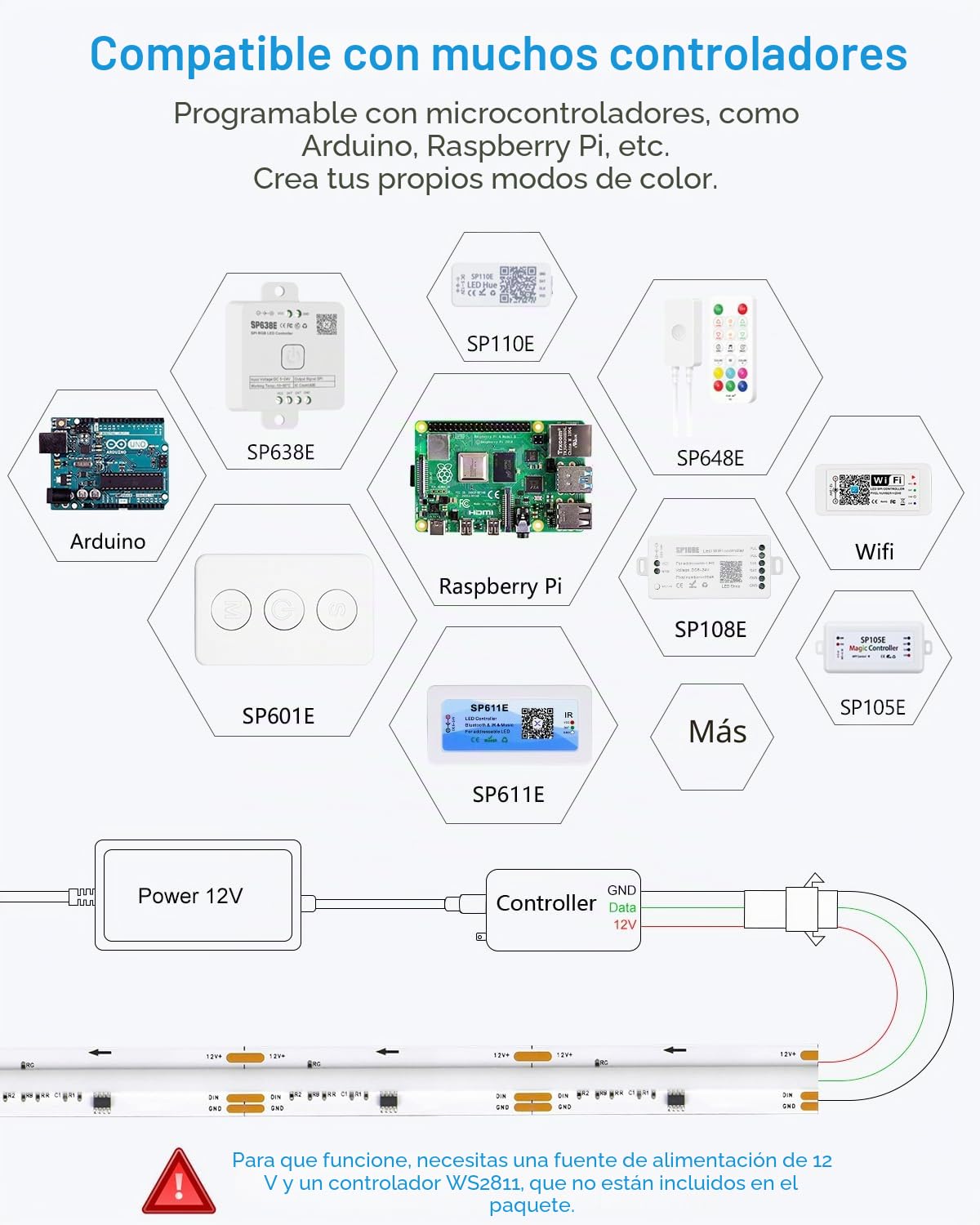 ALITOVE COB - Tira de luces LED direccionables RGB IC WS2811 de 12 V, tira de luces LED de 16.4 pies, 3600 LED, programable, digital, flexible, LED, para recámara, TV, decoración del hogar (sin fuente
