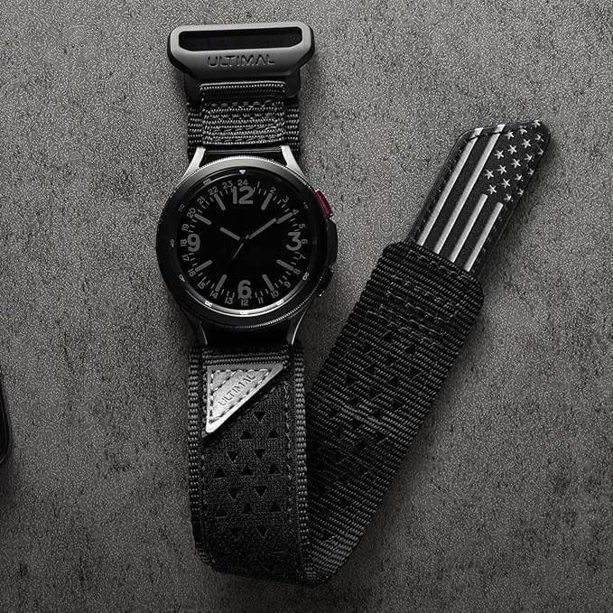 Compatible with Samsung Galaxy Watch 7 6 5 4 FE 40mm 44mm/6 Classic 43mm 47mm/5 Pro 45mm/4 Classic 42mm 46mm, 20mm Nylon Adjustable Sports Strap for Men Women (BLACK USA FLAG, L) - Image 8