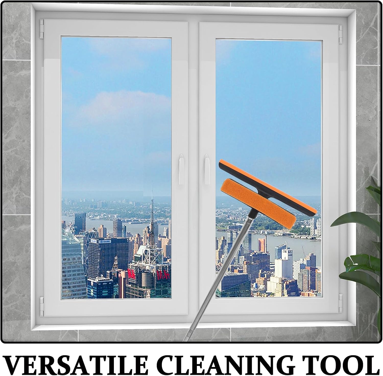 Multi-Functional Window Washing Squeegee with Long Handle and Scraper, Car Windshield Cleaning Tool for Home and Automotive Glass Maintenance