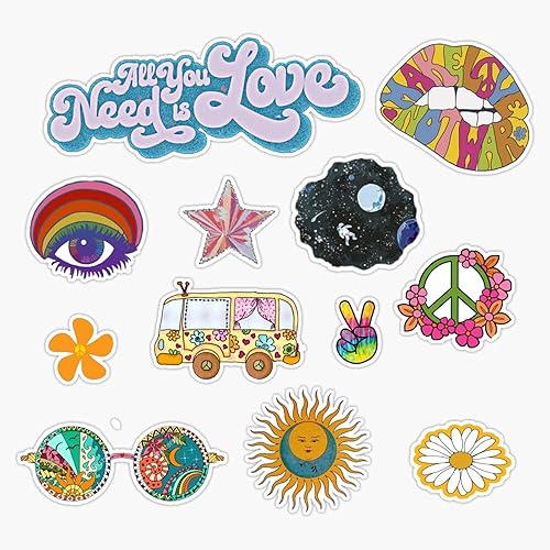 EB Store Hippie Art Pack All You Need Is Love, Make Love Not War - Adhesivo de vinilo impermeable para coche, laptop, pared, ventana, parachoques