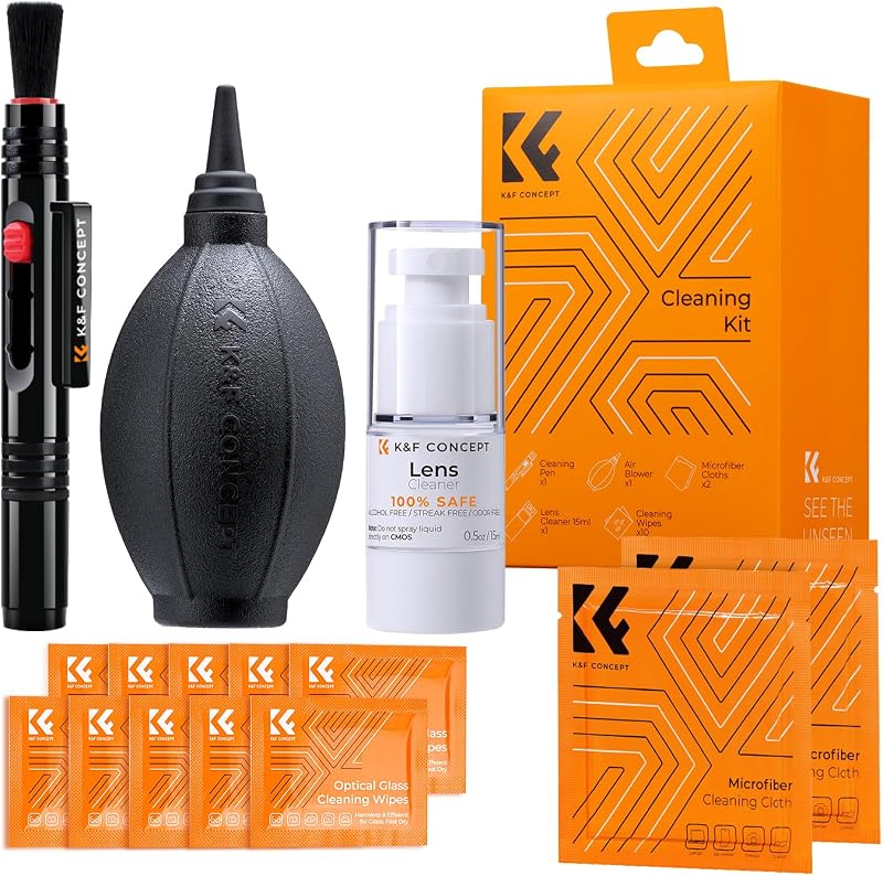 K&F CONCEPT 15-1 Lens Cleaning Kit for DSLR, Phone, Photography Enthusiasts | Strong Blower,Safe Cleaning Solution,Anti-Static Lint-Free Pen,Portable Microfiber Cleaning Cloth Multi Device Use,MK06