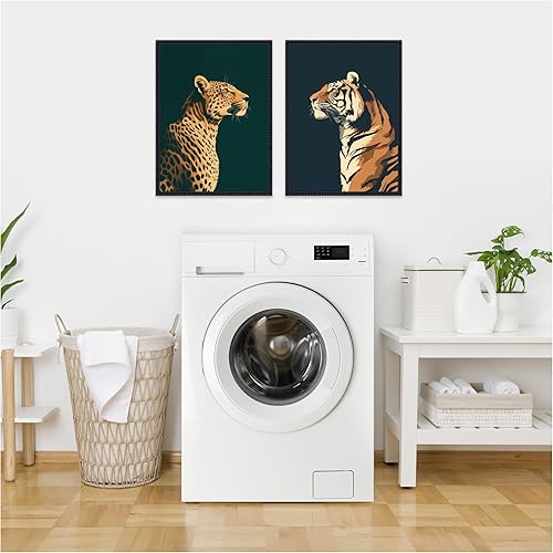 Miniatura 8 de Kate and Laurel Emerald Leopard Navy Tiger 2 Piece Framed Canvas Wall Art Set by The Creative Bunch Studio, Sylvie Beaded Black Modern Contemporary,