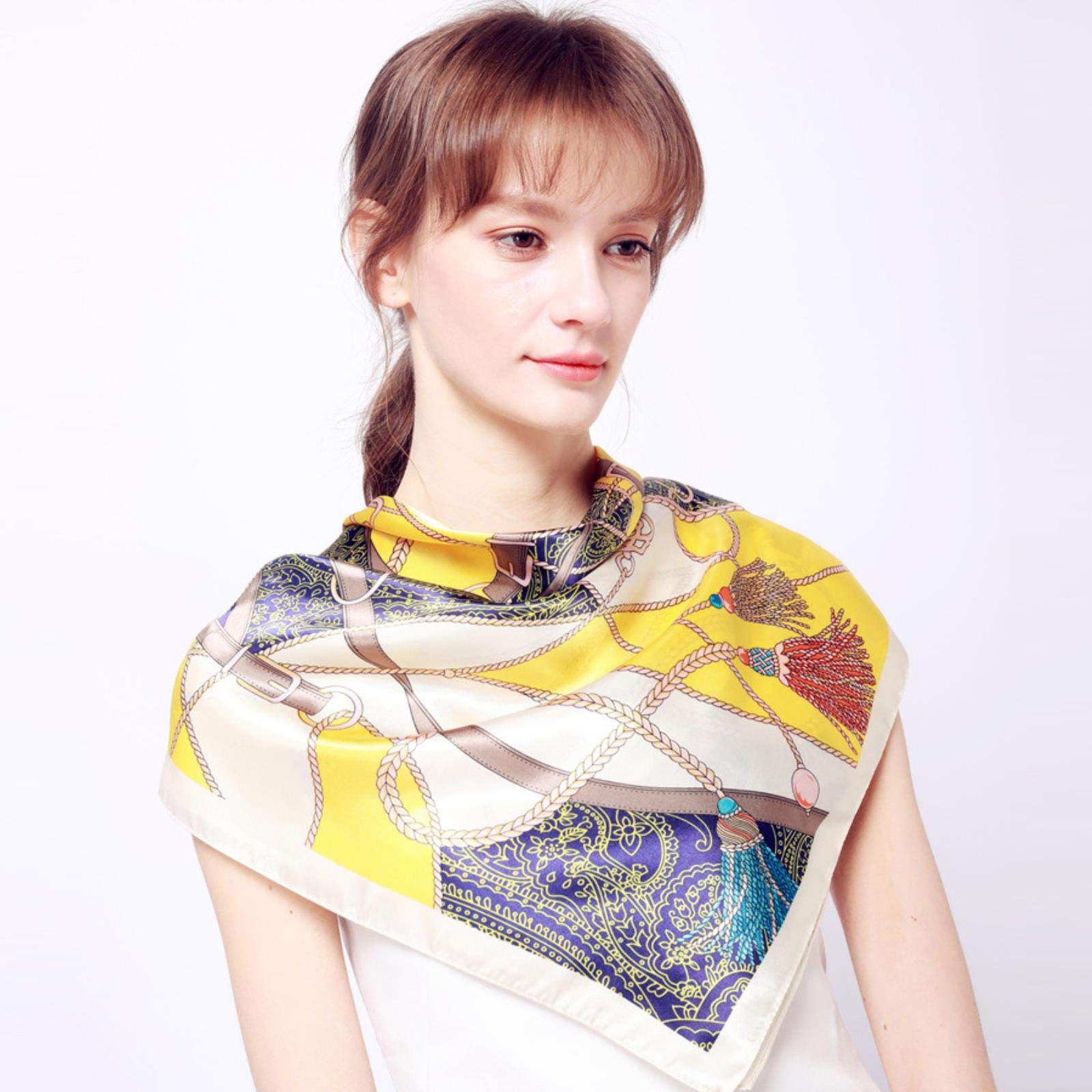 ACiyD Bufanda Moda Pañuelo Seda Satén Cuello Bufanda para Mujer Estampado Hijab Bufandas Mujer 90 * 90Cm Chales Cuadrados Y Bufandas para Dama (9 A)