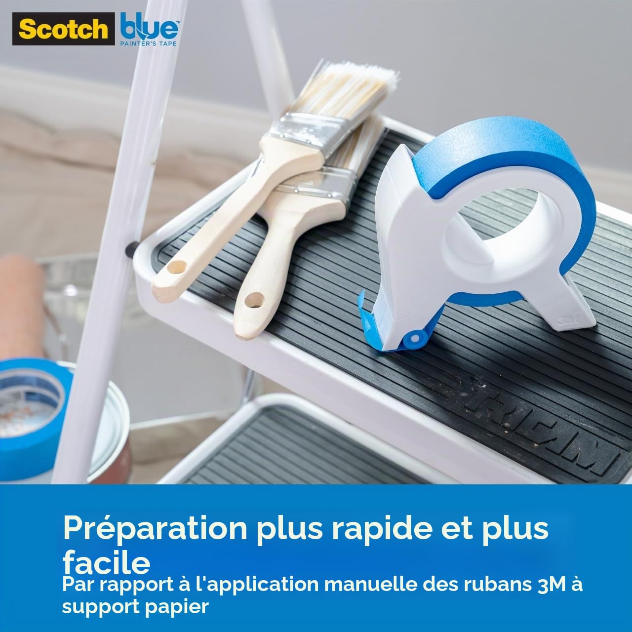 Scotch Applicateur de ruban adhésif bleu pour peintre en une seule bande continue, pour garnitures, fenêtres et cadres de porte, 3,6 x 18 m, 1 rouleau de démarrage
