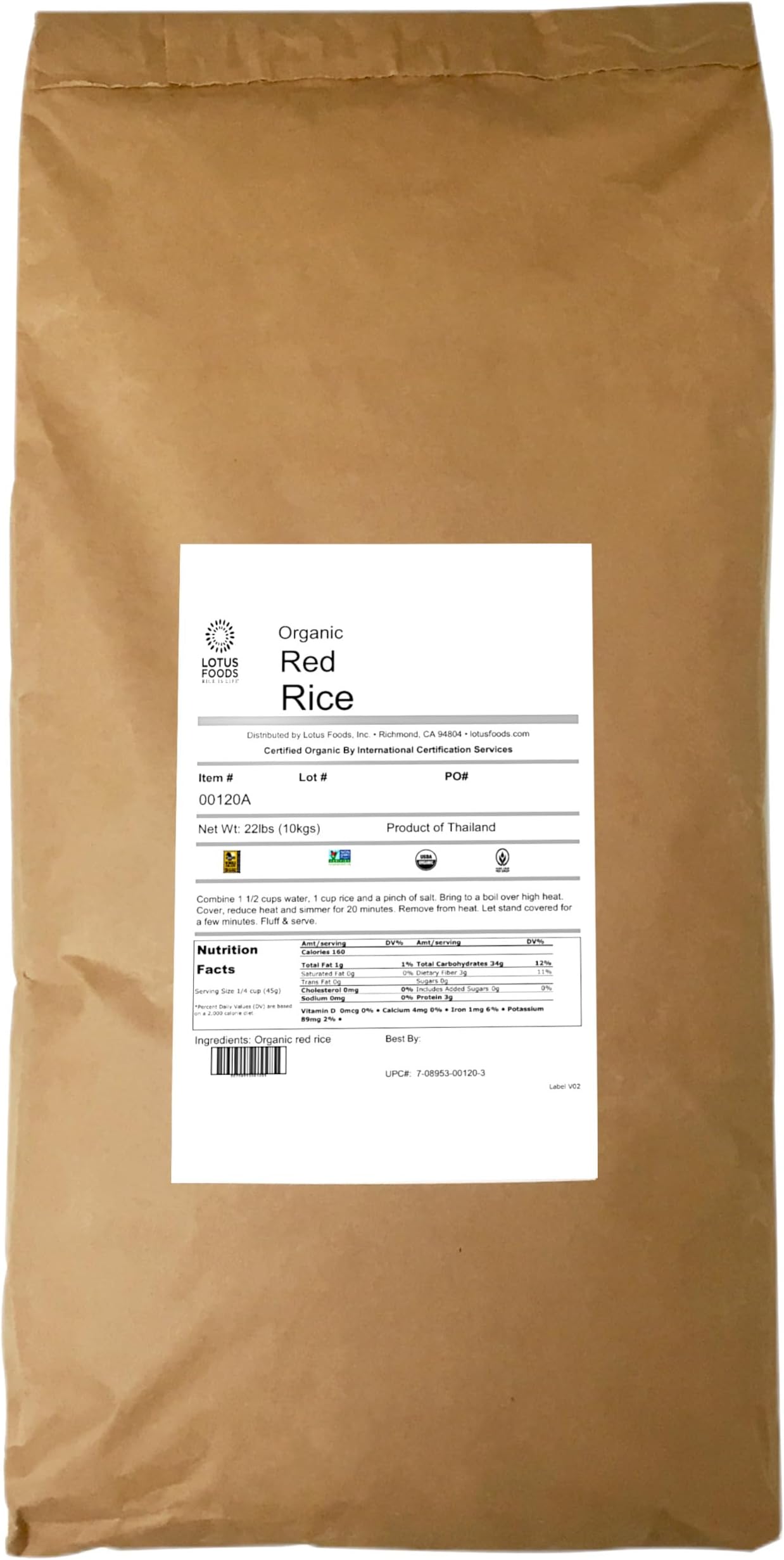 Lotus FoodsGourmet Organic Red Rice, 22 Pound (Pack of 1)USDA Organic