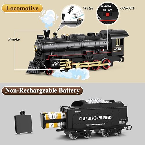 Miniatura 2 de Juego de tren para niños, juguete de tren a control remoto con vehículo de carga, motor de locomotora de vapor, pistas largas de tren debajo del