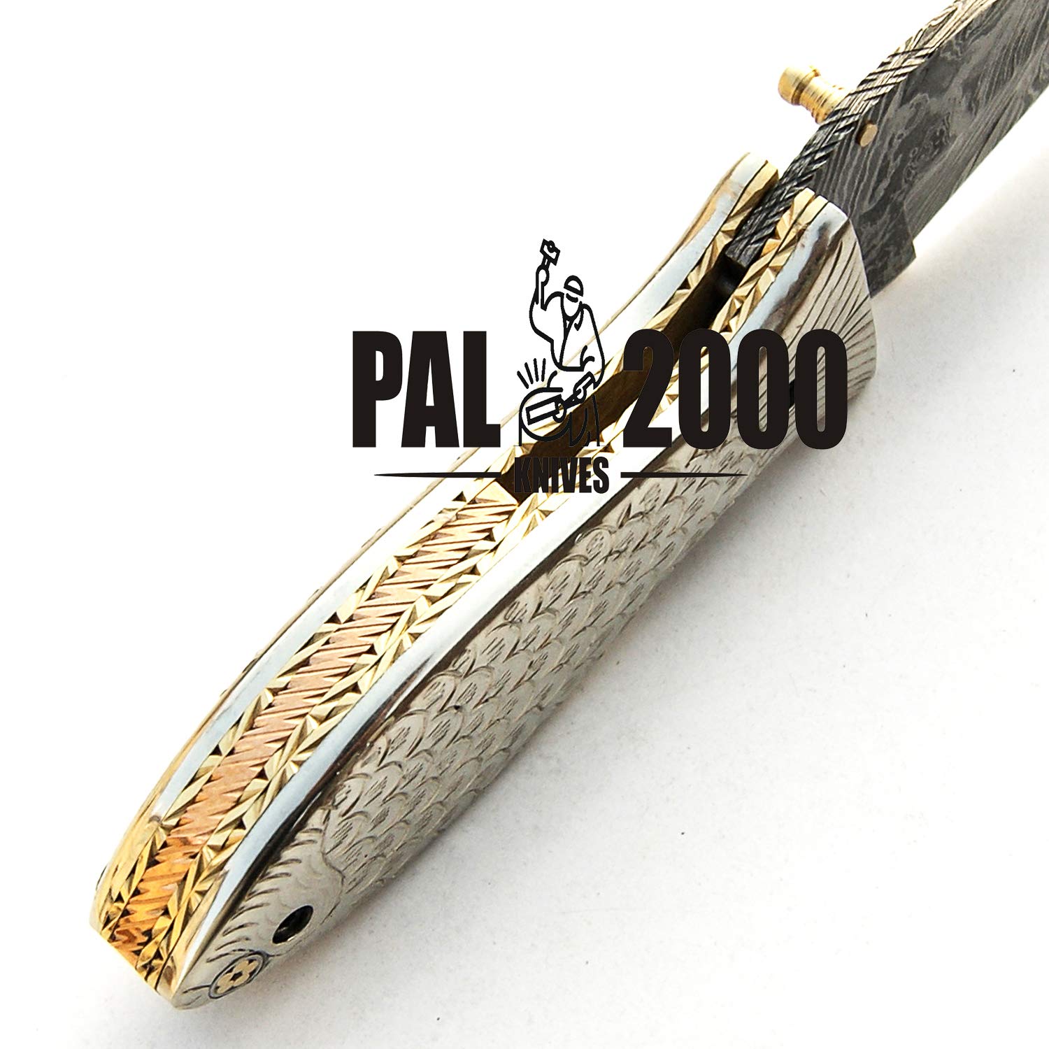 PAL 2000 Coltello fatto a mano in acciaio damascato con fodero Coltello da collezione - Coltello da cucina - Coltello da collezione - Coltello da regalo 9516