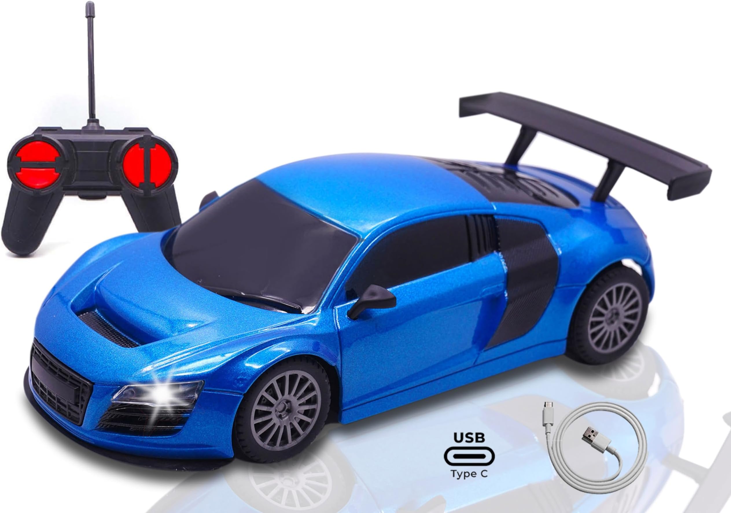 Popsugar High Speed Mini 1:24 Scale C-Type USB Rechargeable Remote Control Car with Lithium Battery for Kids, Blue