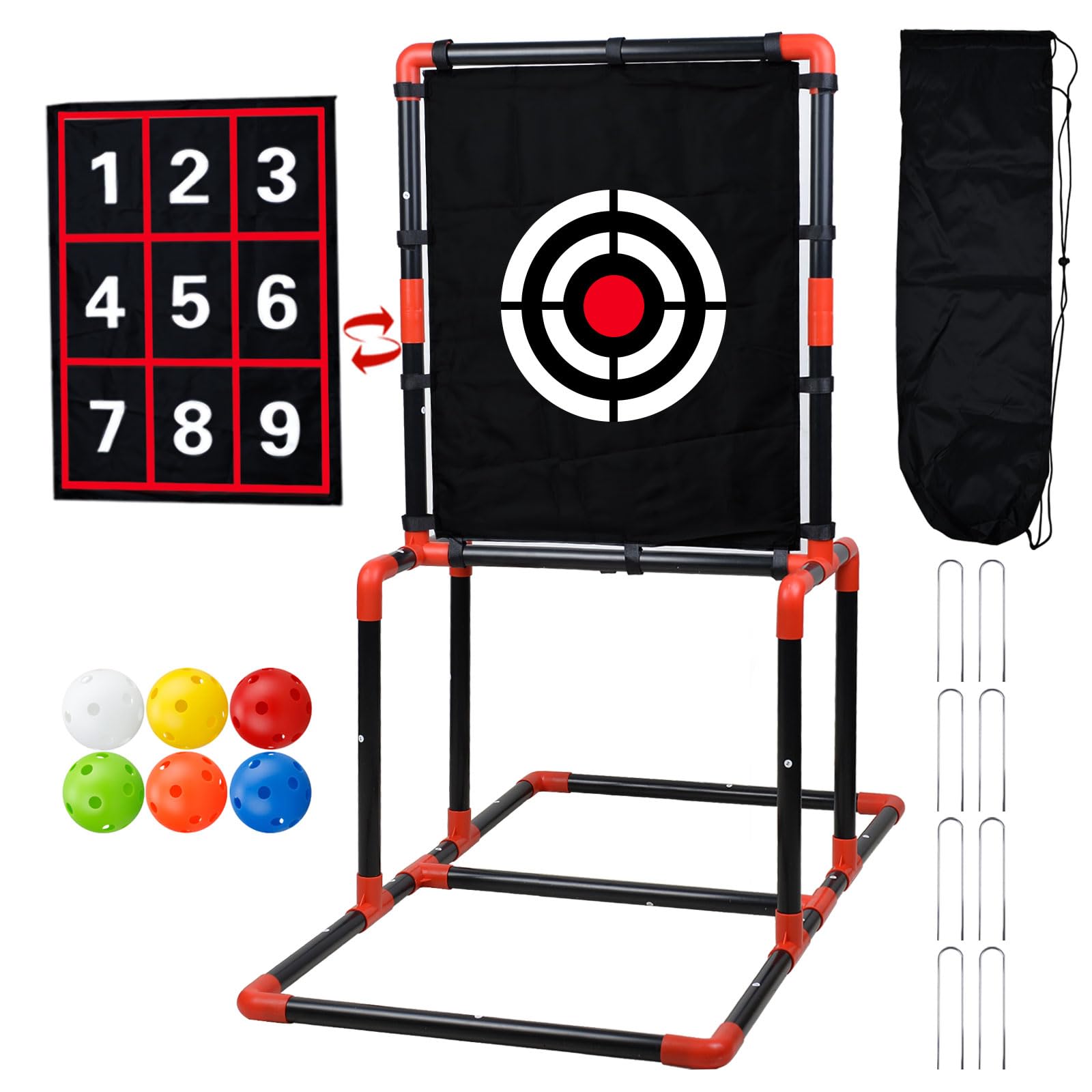 Duplex Printing Baseball Strike Zone Target with 8pcs Stable Ground Hook and 6pcs Plastic Balls